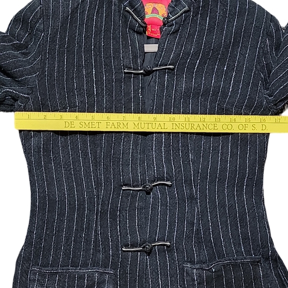 SHANGHAI TANG Mandarin Pure Silk Striped Woven Jacket Frog Button Down Jacket 10 - Picture 11 of 16